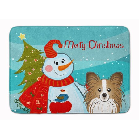 Carolines Treasures Snowman with Papillon Machine Washable Memory Foam Mat BB1868RUG